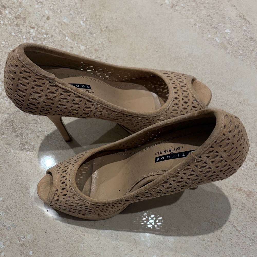 Attitude Nude Laser-Cut Peep-Toe Heels by Attitude